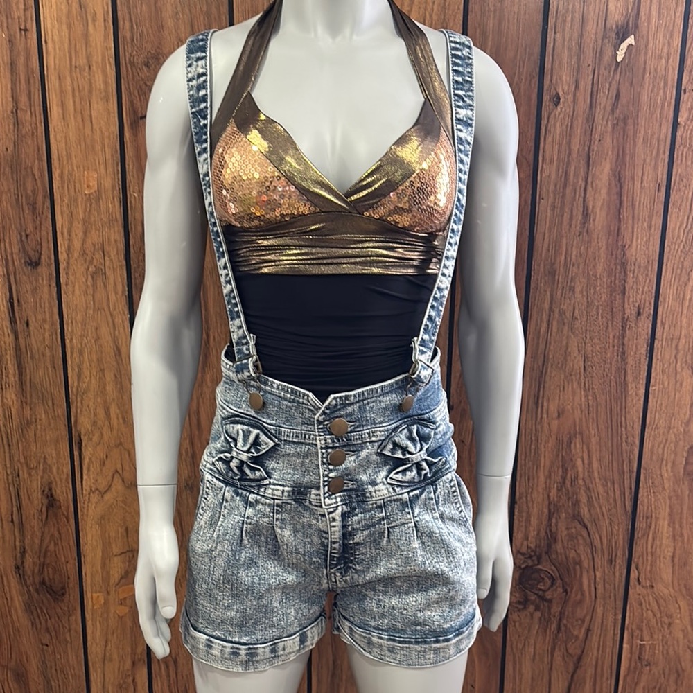 Denim Suspender Shorts